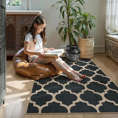 Lahome Moroccan 3x5 Outdoor Rug, Easy Jute Black Washable Rug - Image 5