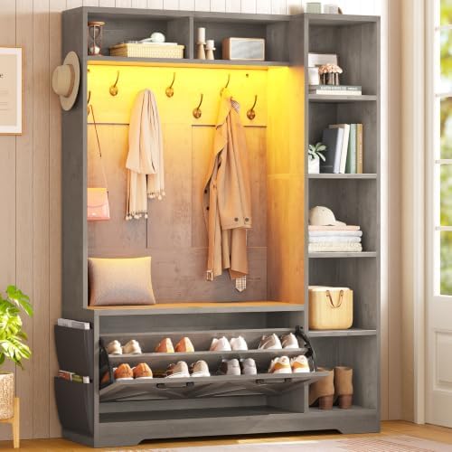 Itaar Hall Tree with Bench and Shoe Storage, Farmhouse Entryway Bench with Coat by Itaar