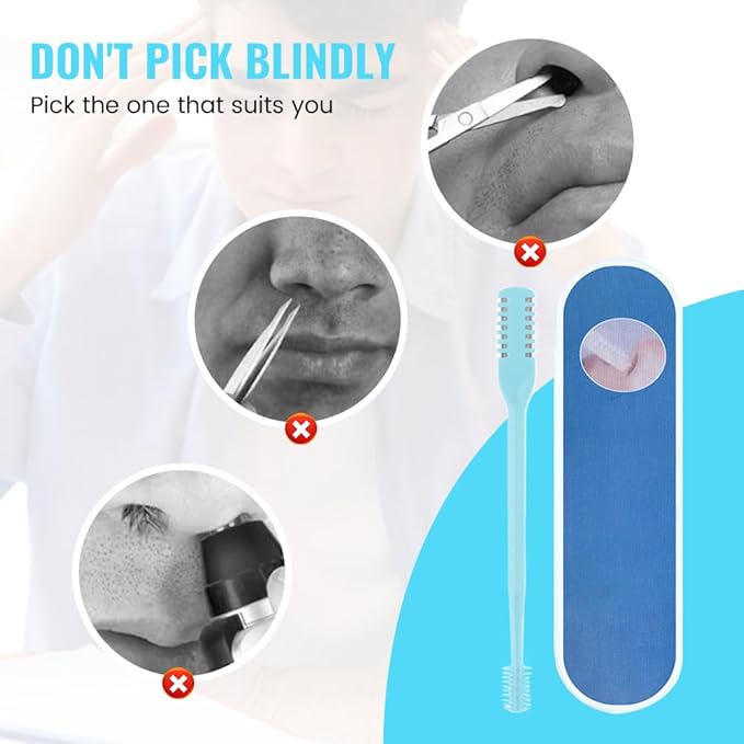 Nasal Hair Cutter, 2025 Upgraded Double Sided Noses Hairs Knife, 360° Rotating Portable Manual Nose Hair Trimmer, Noses Hairs Remover for Women Men Travel Essentials (Light Green, 12 Pcs)