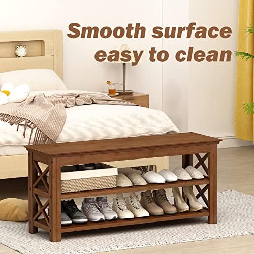 Bamworld Shoe Rack Bench with Storage 3 Tier Bamboo Shoe Bench Entryway Rustic - Image 4
