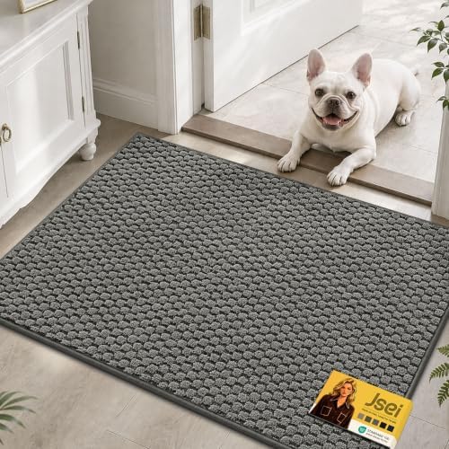 JSEI Dirt Trapper Door Mat 24"x36", Non-Slip Entryway Rugs, Light Grey by JSEI