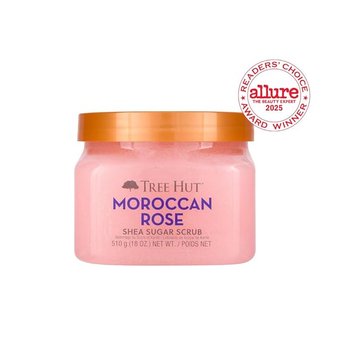 Tree Hut Shea Sugar Scrub - Moroccan Rose - 18 oz - Exfoliating Body Scrub for Smooth, Glowing Skin - Made with Real Sugar and Shea Butter