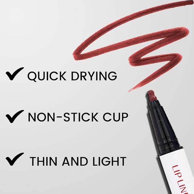 evpct Longwear Liquid Lip Liner Stain Marker Pen Long Lasting Waterproof, Dark Red Matte Semi Permanent 24 Hour Lip Liner and Lipstick Combo, Korean Color Stay Lipliner All Day, Lips Stain peel off