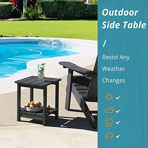 LUE BONA Outdoor Side Table, 2-Tier HDPS Small Patio Table - Image 4
