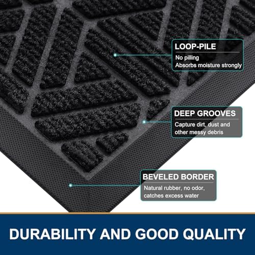 Smiry Front Door Mat Outside Entrance, Low Profile Rubber Doormat - Image 4