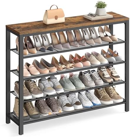 VASAGLE 5-Tier Shoe Rack, 16-20 Pairs, Metal Mesh by VASAGLEbySONGMICSHOME