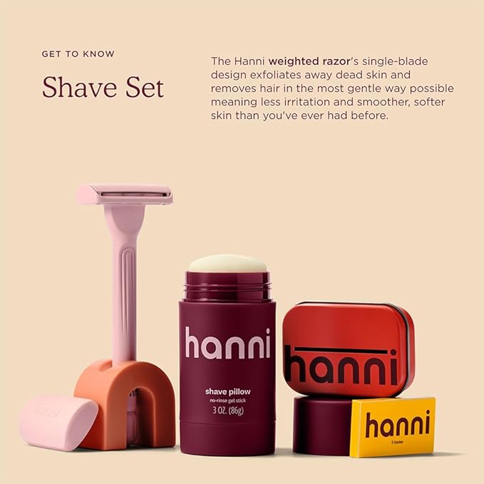 HANNI Shave Starter Set, Saftey Razor with Blades and Shaving Gel, Unisex Grooming Kit for Smooth, Soft Skin, Hair Removal Gift Set for All Skin Types, Burgundy
