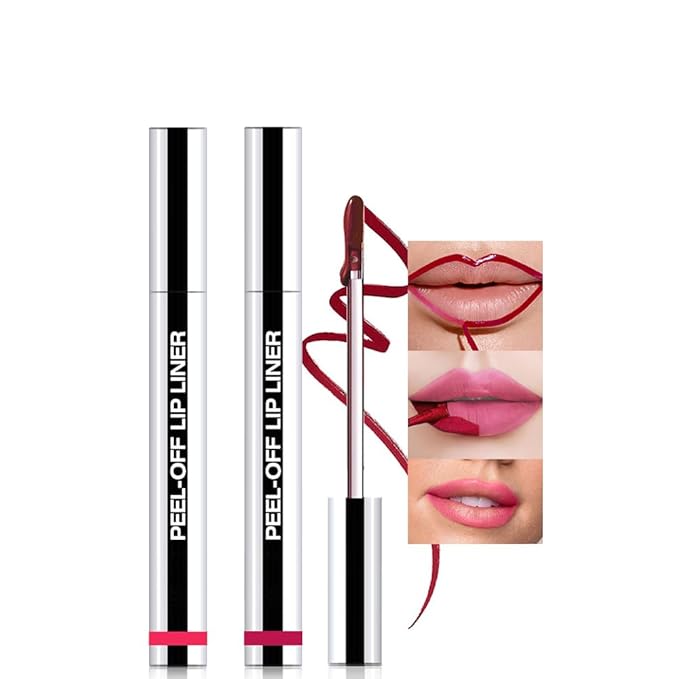 2Pcs Matte Liquid Lip Stain Peel Off Lip liner Tattoo, Matte Peel Off Lip Stain, Long Lasting Waterproof Lipstick Lip Gloss Stain, Transfer-proof for All Skin Types (0.24 fl oz-00#+06#)