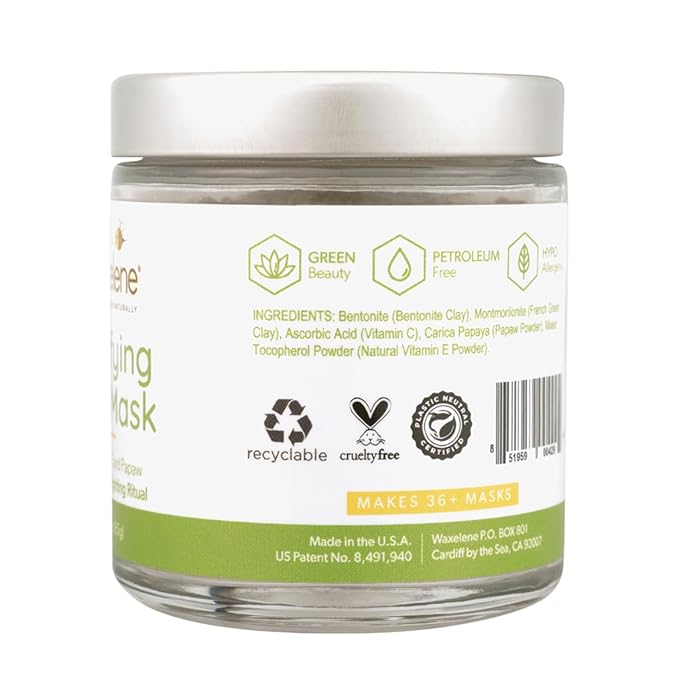 Waxelene Clarifying Mud Mask Dry Blend - Wrinkle Fighting Ritual Cleans Pores Hydrates Nourishes Skin Vitamin C Papaw Bentonite French Green Clay