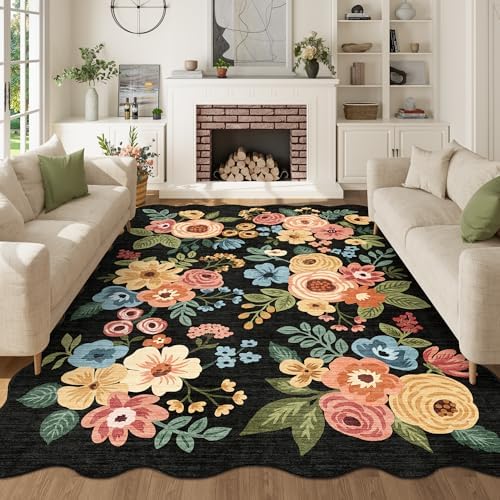 DUKINO 5x8 Washable Area Rug, Soft Floral Living Room Rug Non Slip by DUKINO