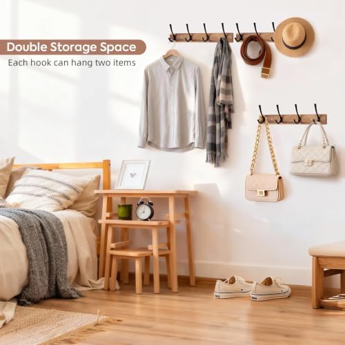 Yangbaga Coat Rack Wall Mount, Acacia Wood Coat Hooks Wall Mount, Hat Rack Wall - Image 6
