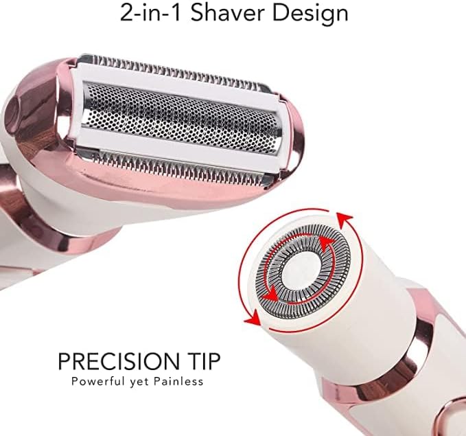 Electric Razor - Shaver - Trimmer for Women: 2 in 1 Painless Body Razors and Facial Hair Remover - Rechargeable Hair Removal Kit for Face Body Leg Bikini Underarm Arm