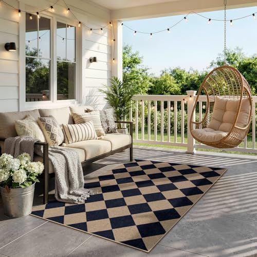 Lahome Colette Checkered Easy Jute Entry Rug, 3x5 Black Outdoor Patio Rug - Image 3