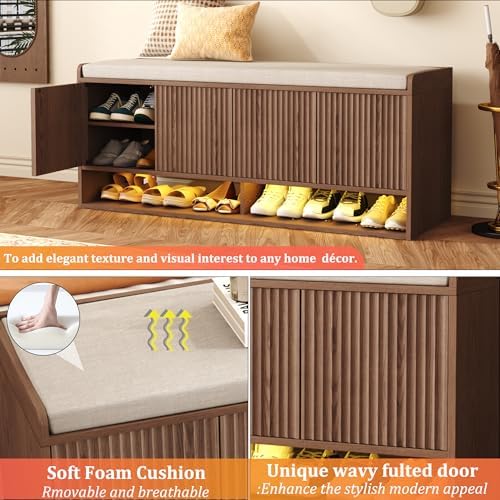 HOMEFORT 47.2" Fluted Shoe Storage Bench, Entryway Bench - Image 6