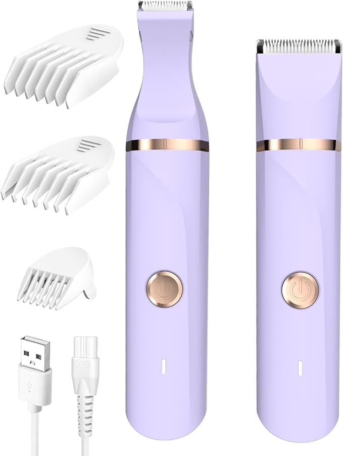 Bikini Trimmer for Women,Painless Electric Razor for Pubic Hair,Rechargeable Body Hair Trimmer,Electric Shaver Removal with Snap-in Ceramic Blades IP7X Washable Head,Wet and Dry Use, Light Purple