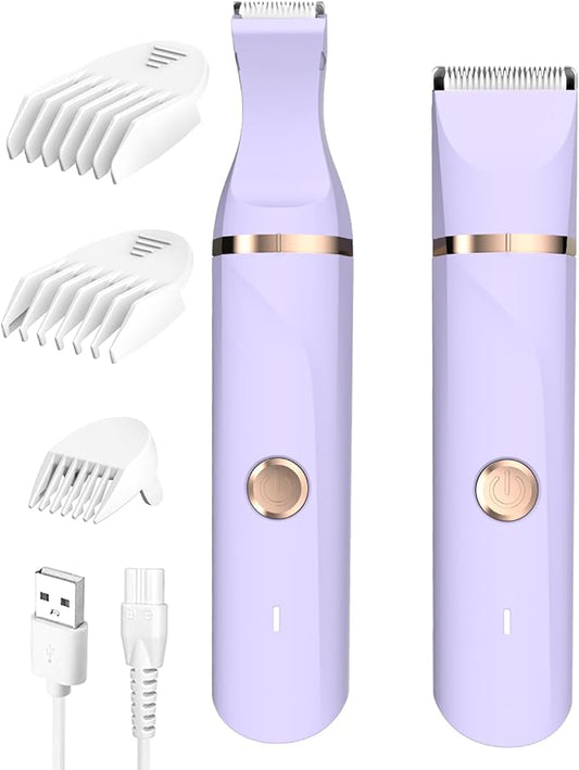 Bikini Trimmer for Women,Painless Electric Razor for Pubic Hair,Rechargeable Body Hair Trimmer,Electric Shaver Removal with Snap-in Ceramic Blades IP7X Washable Head,Wet and Dry Use, Light Purple
