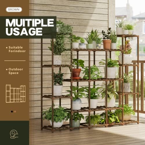 Bamworld Large Plant Shelf Indoor Plant Shelf Outdoor Tall Wood Plant Holder - Image 2