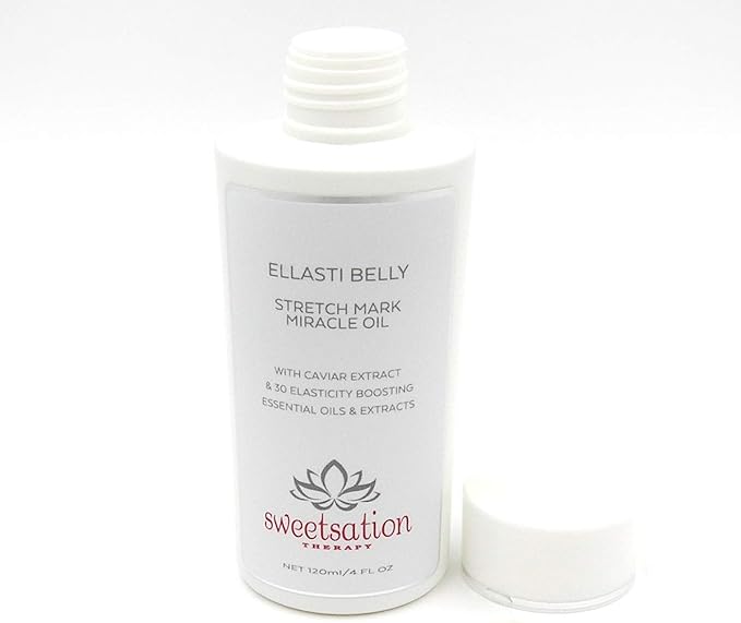 Sweetsation Therapy- Organic EllastiBelly Stretch Mark Miracle Oil, 4oz. Stretch Marks Prevention in Pregnancy With Omega 3,6,9, Vitamins,Amino Acids, 30+ Extracts to Boost Elasticity