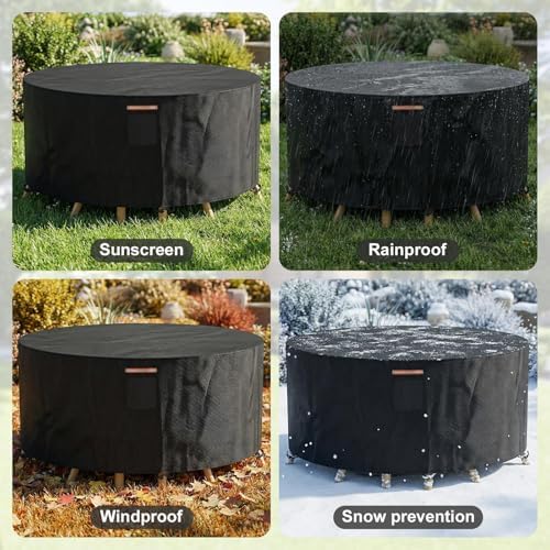 Patio 70" Round Table Chair Cover Waterproof 420D Heavy Duty Windproof Outdoor - Image 3