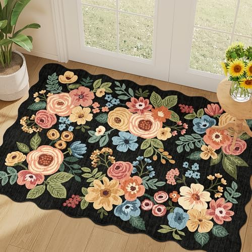 DUKINO 2x3 Rugs for Entryway, Floral Door Mat Washable Kitchen Rugs by DUKINO