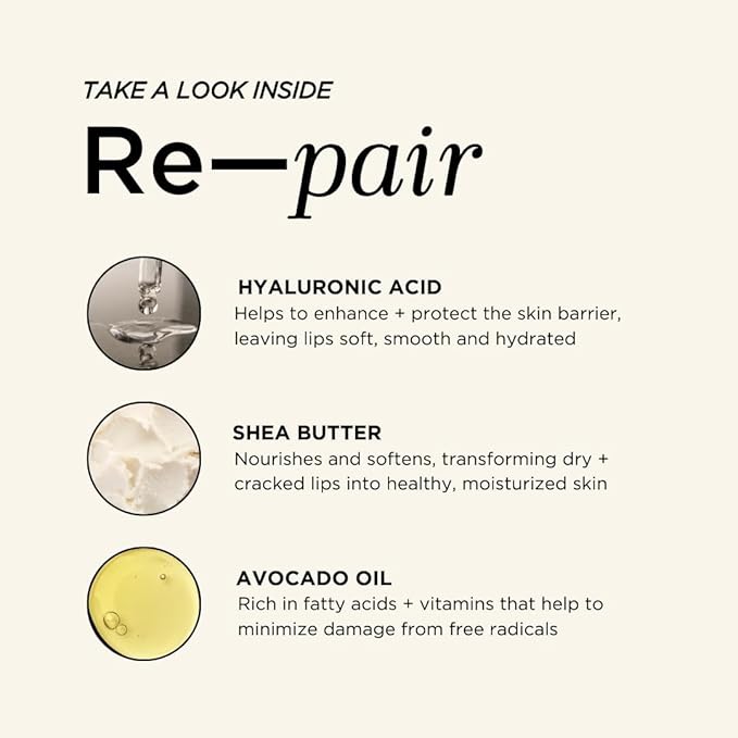 HALEYS Re-pair Nourishing Lip Balm, VEGAN KOREAN formula with Hyaluronic Acid, Shea Butter & Avocado for Dewy Soft Lips, 0 Residue, Lightweight, Shine, All-Day Comfort, Calms, Soothes, Hydrates Lips