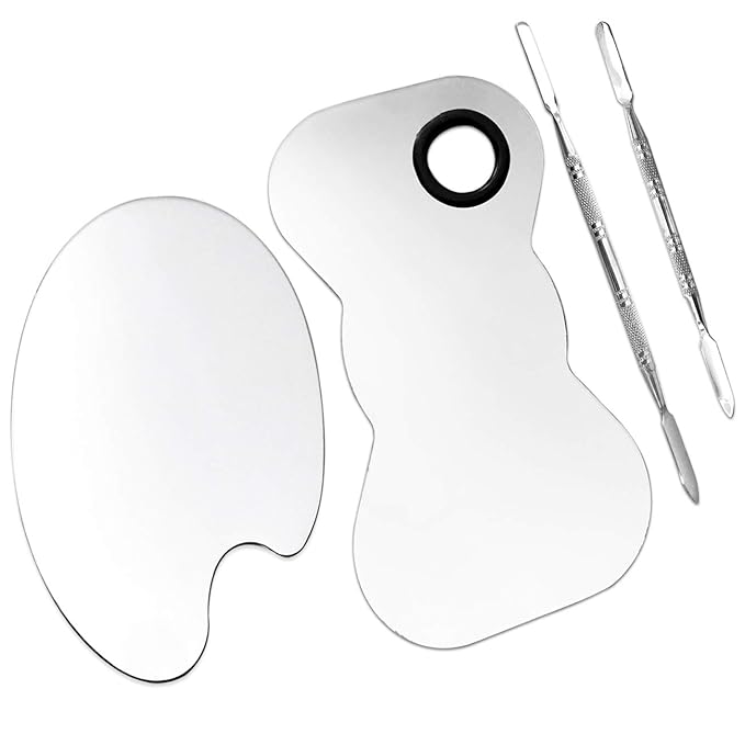 2 Pack Professional Makeup Palette, 2 Types Pro Lady Stainless Steel Cosmetic Artist Spatula with Spatula Tool for Mixing Foundation