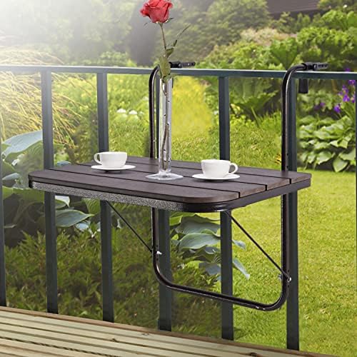 Balcony Railing Table Outdoor Hanging Folding Brown Aluminium Metal Side Table - Image 4