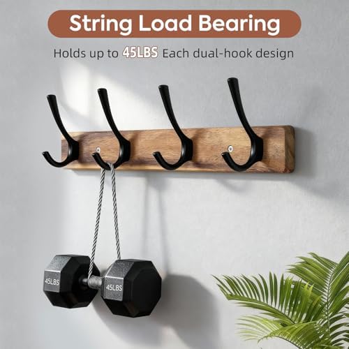 Yangbaga Coat Rack Wall Mount, Acacia Wood Coat Hooks Wall Mount, Hat Rack Wall - Image 4