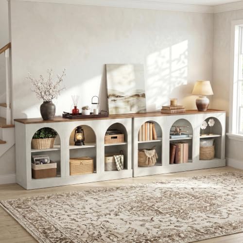 Tribesigns 10.5FT Extra Long Console Table Set of 2, Off-White and Brown - Image 5