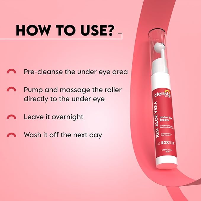 Clensta Aloe Vera Under Eye Cream Roll On | 0.51 Fl Oz (15ml) | Hydrating Eye Cream with Niacinamide | for Puffiness, Dark Circles & Wrinkles