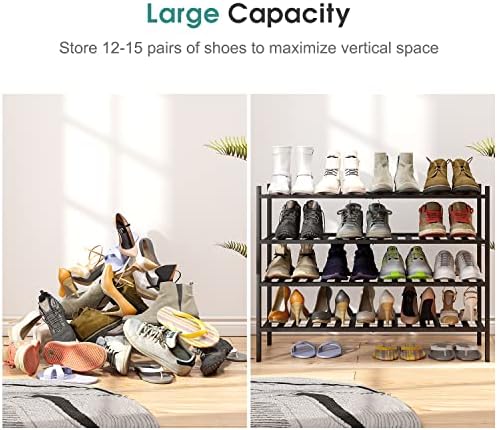 viewcare Black 4-Tier Long Shoe Rack, Bamboo Wood - Image 4