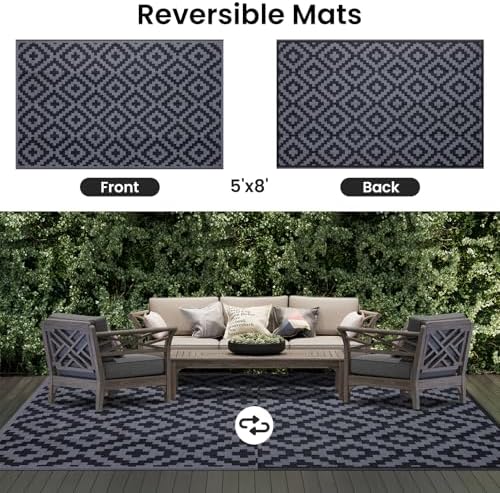 Smiry Outdoor Rug 5x8 ft Waterproof Reversible Boho Mat - Image 3
