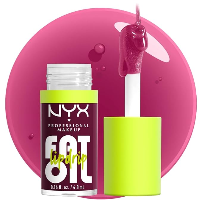 NYX PROFESSIONAL MAKEUP Fat Oil Lip Drip, Moisturizing Lip Oil Gloss, Vegan Tinted Formula, Up to 12 HR Hydration - That's Chic (Deep Berry)