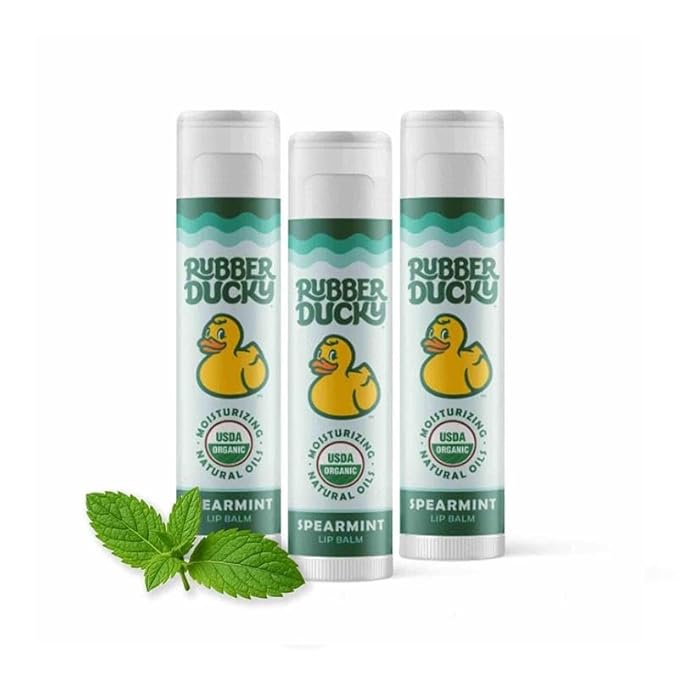 Rubber Ducky Sunscreen - Organic Lip Balm for Women, All Natural Stick with Vitamin E - Moisturizing & Hydrating Lip Balm for Dry Lips - Untinted and Non-Toxic Lip Care - Spearmint, 3 Pack