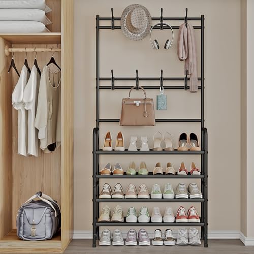 Coat Rack Shoe Rack With Storage Hooks Standing Organizer 4 Tier - Image 6