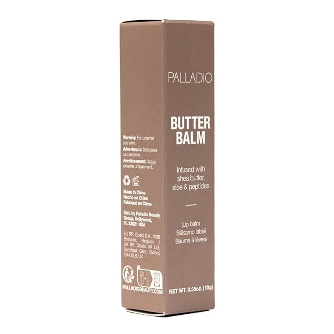 Palladio Butter Balm - Hydrating Lip Balm with Sheer Tint, Aloe, Peptides, Shea Butter, and Vegan Formulation for Instant Moisture, Shine, and Soothing Lip Care, Caramel Glazed