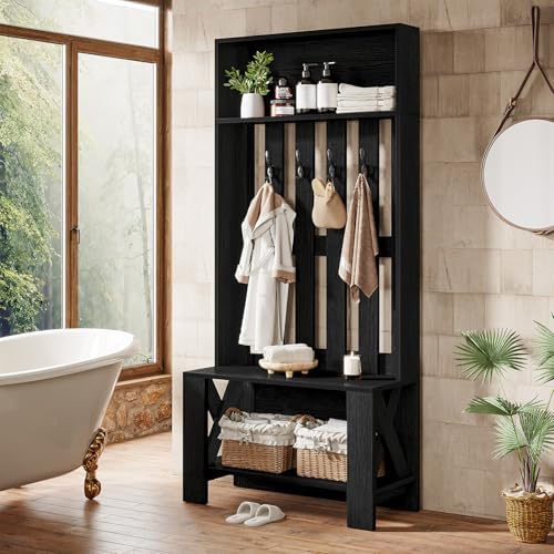 Tribesigns Hall Tree with Bench and Shoe Storage, Modern Entryway Bench with - Image 4