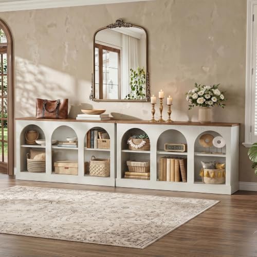 Tribesigns 10.5FT Extra Long Console Table Set of 2, Off-White and Brown by Tribesigns
