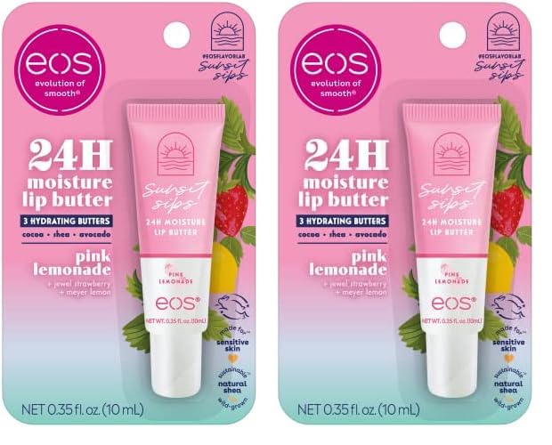 eos Sunset Sips Lip Butter Tube- Pink Lemonade, 24-Hour Moisture, Overnight Lip Mask, Lip Care Products, 0.35 fl oz (Pack of 2)