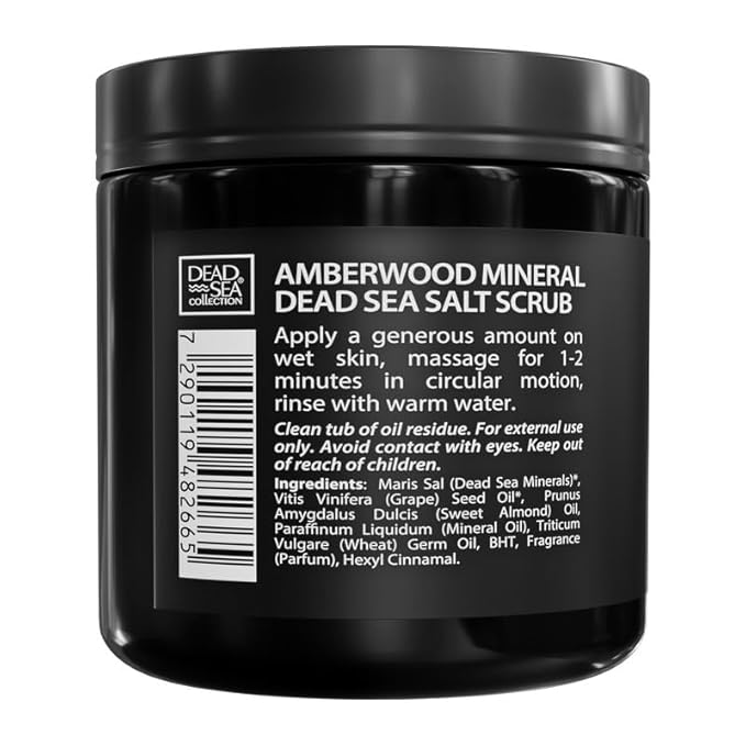 Salt Body Scrub Amberwood For Men – Moisturizes, Exfoliates & Nourishes Skin – Cleanses & Detoxifies with Dead Sea Minerals - Dead Sea Collection – 23.28 OZ