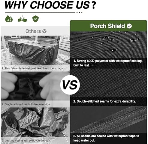 Porch Shield Waterproof Rectangular Patio Table Cover 96 x 48 inch - Image 3