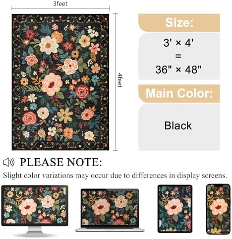 DUKINO 3x4 Area Rug, Floral Washable Rug - Image 2