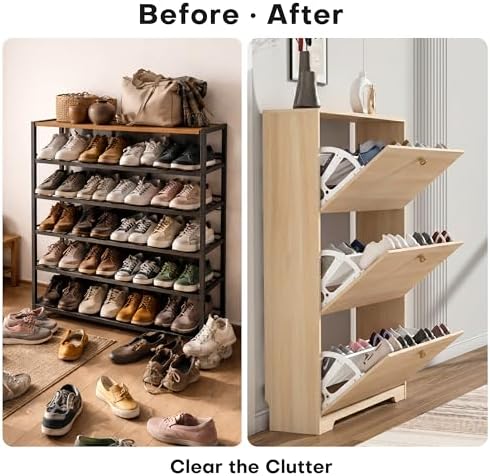 Nicetree Shoe Cabinet with 3 Flip Drawers, Entryway Storage, Natural Oak - Image 5