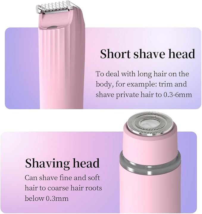 Dual-Head Body Trimmer for Women,2 in 1 Women Electric Shaver,IPX7 Waterproof Close Shaver and Facial Hair Remover for Body,Arm Bikini Face Leg-USB C Charge Wet & Dry Use-Bulit in Light