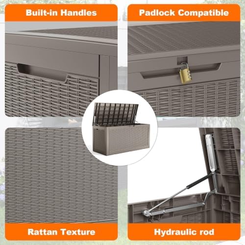 PatioZen 120 Gallon Resin Deck Box, Lockable Outdoor Storage Box - Image 4