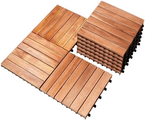 PrimeZone 9 PCS Solid Acacia Wood Interlocking Patio Deck Tiles Outdoor by PrimeZone