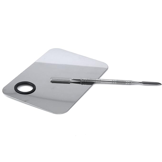 Stainless Steel Professional Beauty Palette,Large Square and Half Moon Color Palette，Silver，with Color Stick,1 SET