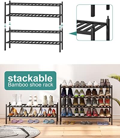 viewcare Black 4-Tier Long Shoe Rack, Bamboo Wood - Image 6