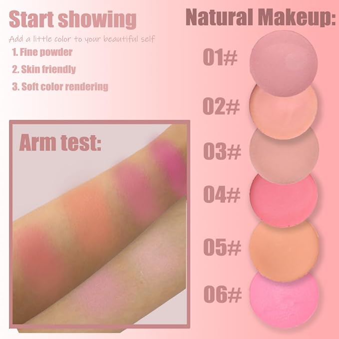 Silky Matte Blush,Blush Powder for Cheeks,Long-Lasting, Natural Look, Powder Blush Palette, Complements All Skin Tones