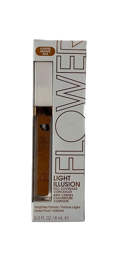 FLOWER BEAUTY By Drew Barrymore Light Illusion Full Coverage Concealer - Diffuse Dark Under Eye Circles + Blurs Blemishes - Weightless Formula + Crease Proof Makeup (Almond)